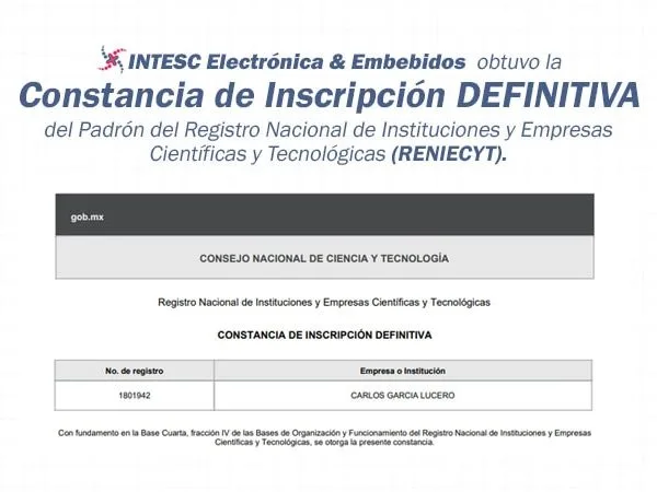 Obtuvimos la Constancia de Inscripción Denifitiva RENIECYT