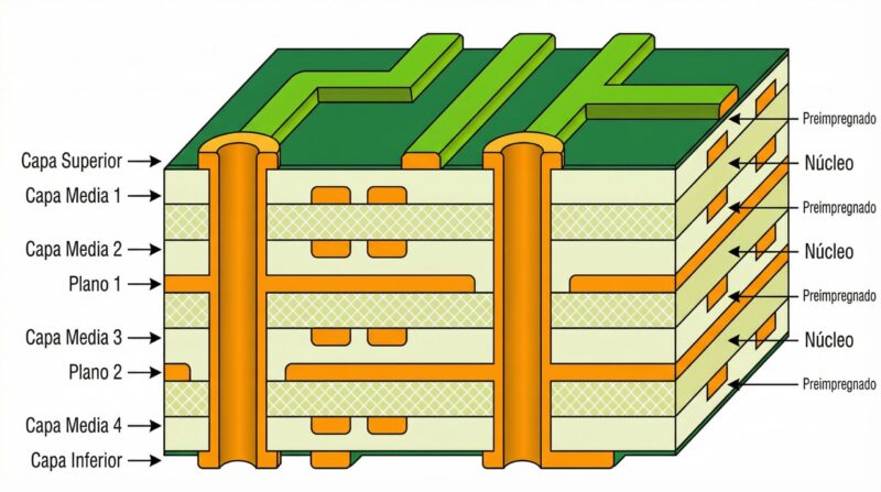 tipos de capas que contienen una PCB